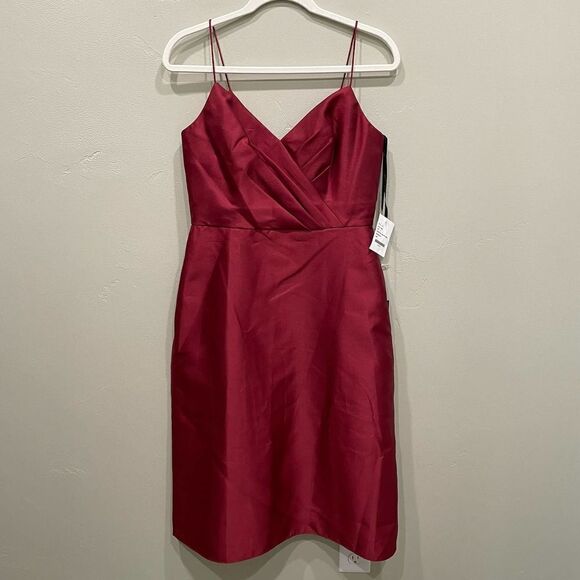 NWT Alfred Sung Draped Faux Wrap V-Neck Burgundy Cocktail Dress - Size: 8 - Picture 2 of 14